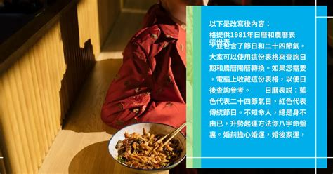 81年農民曆|1981年十二月農曆日曆,節氣,節日,黃道吉日,嫁娶擇日,農民曆